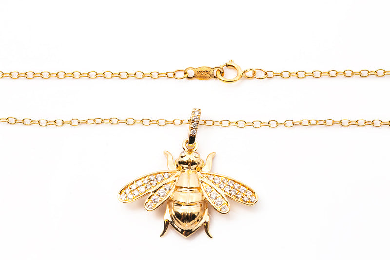 Animal Insect Fly 14k 585 Yellow Gold Diamond Charm Pendant