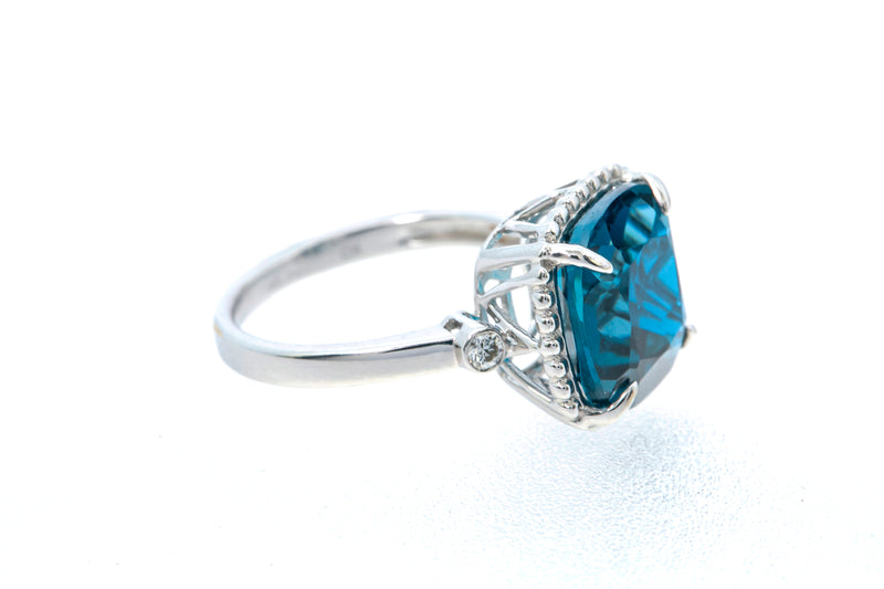 Topaz & Diamond Halo Cocktail Ring 14k 585 White Gold Size 7