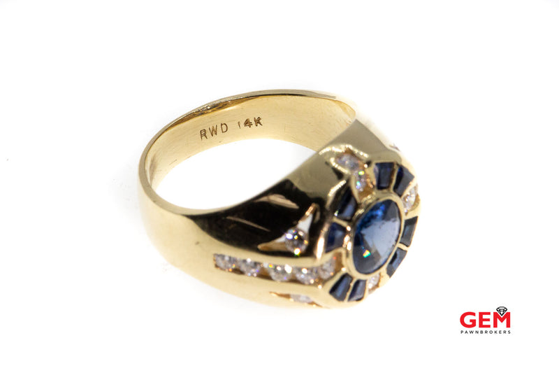 Designer Pink Sapphire & Diamond Cluster 14K 585 Yellow Gold Ring Size 9 1/2