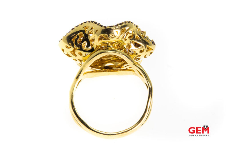 REGOLD Cubic Zirconia Filigree Cocktail 18K 750 Yellow Gold Ring Size 8 1/2