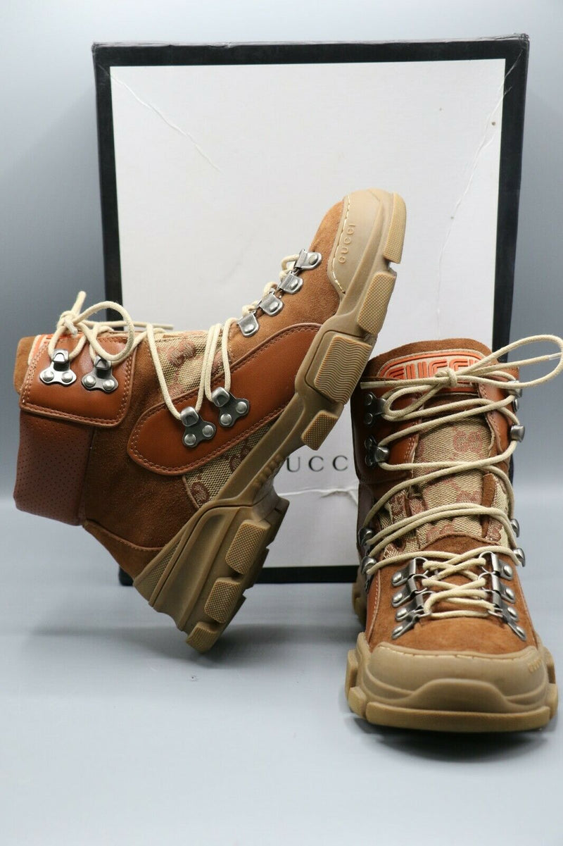 Gucci Flashtrek Journey Brown Beige High Top Hiker Boot Womens Size 36/4