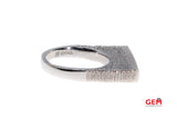 Brushed Bark Finish Flat Top Diamond Band 18K 750 White Gold Tall Ring Size 6