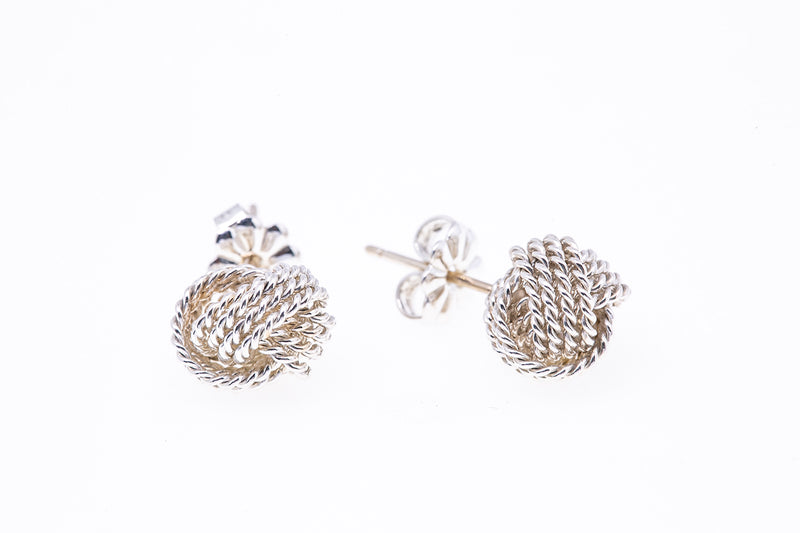 Tiffany & Co 9mm Rope Love Knot Studs 925 Sterling Silver Pair of Earrings