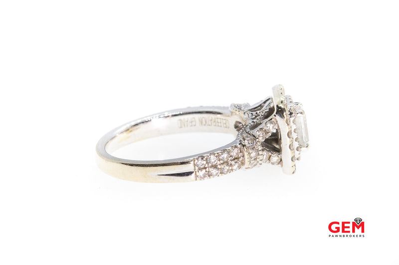 Zales Celebration Grand Ideal Emerald Cut Diamond Halo Frame 14K 585 White Gold Engagement Ring Size 6 3/4