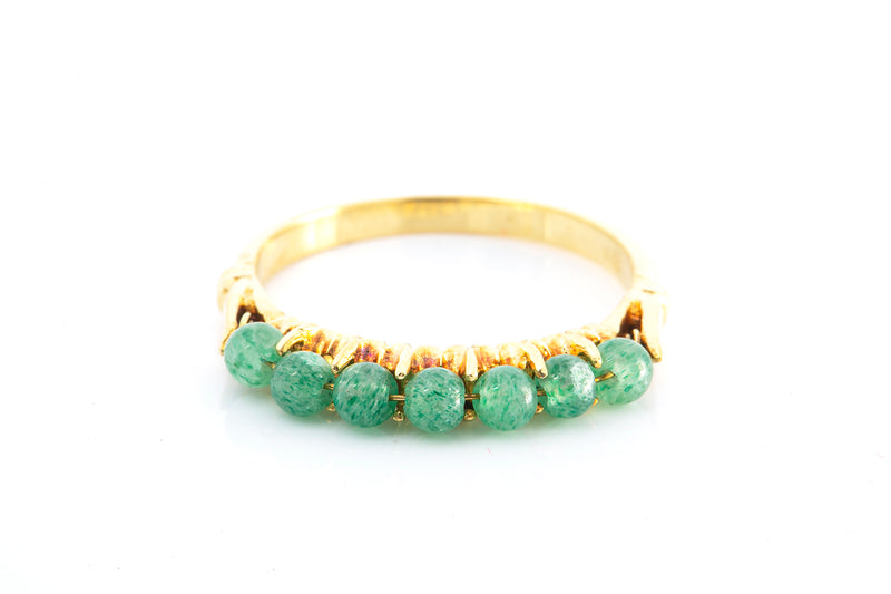 Beaded Emerald 18k 750 Yellow Gold Band Ring Size 7