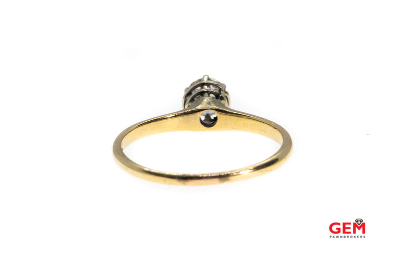 Antique Solitaire Raised Diamond Basket 14K 585 Yellow & White Gold Ring Size 7