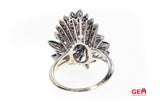 Vintage Marquise Sapphire & Diamond Cocktail 14K 585 White Gold Cluster Ring Size 9