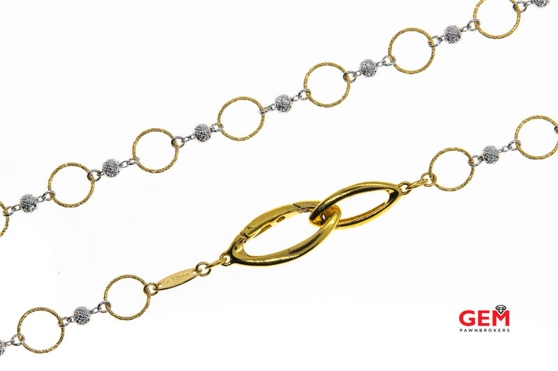 LaSoma Circular Beaded Open Link 18K 750 White & Yellow Gold 20" Necklace