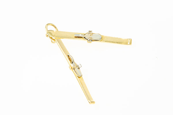 Sport Snow Water Skiing Skis 18k 750 Yellow White Gold Dangle Charm Pendant