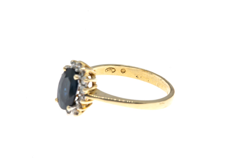 ADL Natural Sapphire & Diamond Halo Accent Band 14K 585 Yellow Gold Ring Size 6