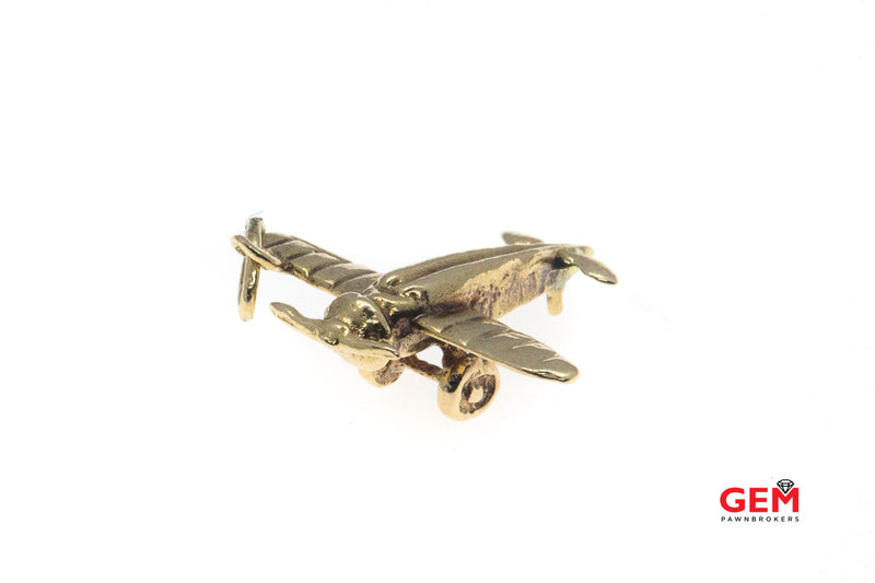 Morane Saulnier WWI Aircraft Fighter Plane Single Seat Charm Solid 14K 585 Yellow Gold Pendant