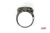 Art Deco Pierced Filigree Diamond Sapphire Three 14K White Gold Ring Size 7