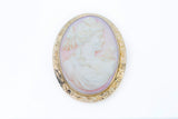 Antique Pink Shell Cameo Large Brooch 14k 585 Yellow Gold Greek Goddess Carving