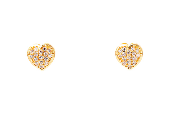 Cubic Zirconia CZ Heart Shaped Stud Earrings 14k 585 Yellow Gold