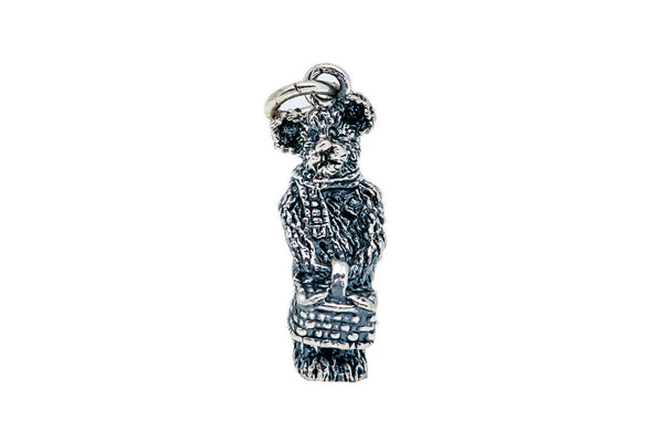 Teddy Bear Picnic Basket Sterling Silver 925 Drop Pendant Charm