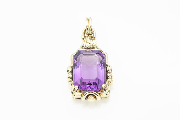 Vintage Art Nouveau 14k 585 Yellow Gold Amethyst Charm Pendant