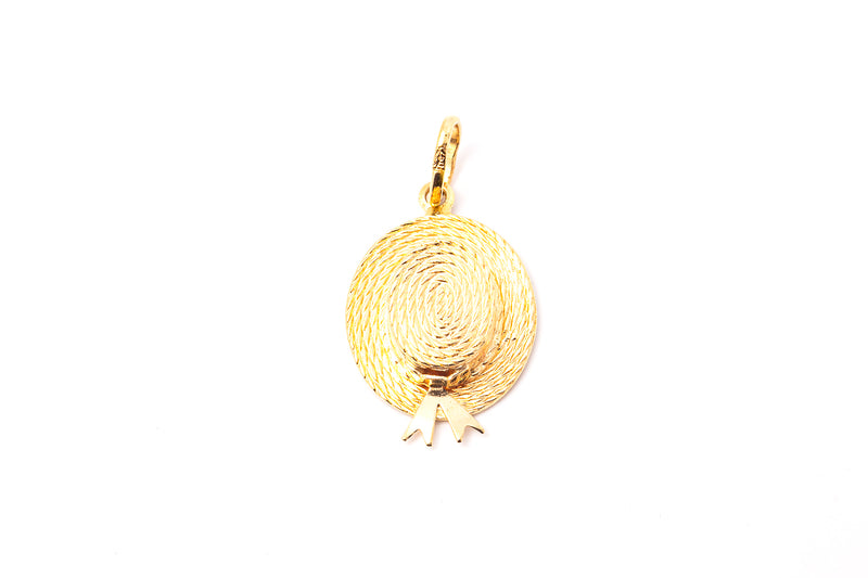 Vintage Straw Bucket Hat 18k 750 Yellow Gold Ribbon Charm Pendant