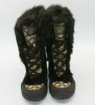 Coach Jennie Signature Khaki Brown Fur Boots Size 7.5