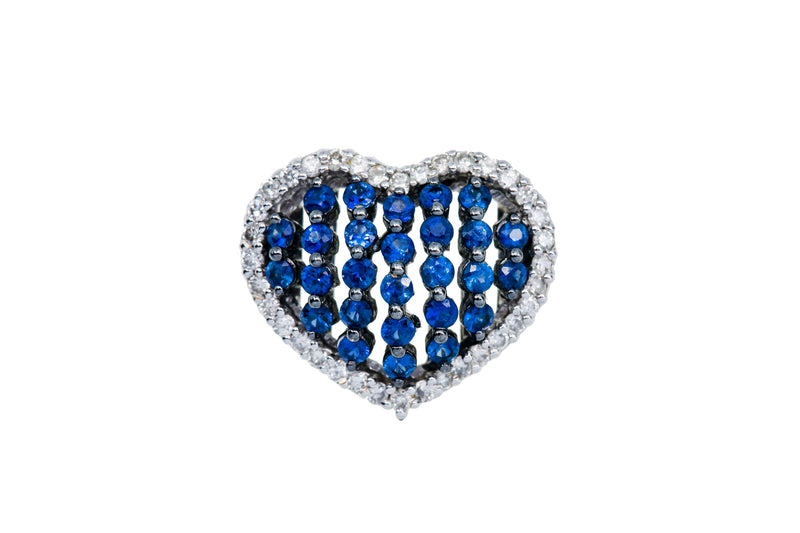 Natural Sapphire Cluster Diamond Halo Accent Heart 18K 750 White Gold Pendant