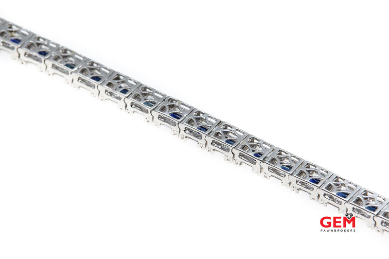 Diamond & Princess Sapphire Tennis Cocktail Cluster 18K 750 White Gold Bracelet