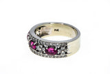 Pink Tourmaline & Diamond Cluster Band 14K 585 White Gold Ring Size 7
