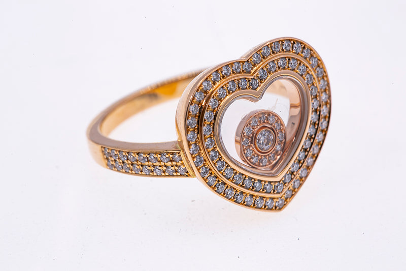Chopard Heart Happy Diamonds Pave Cocktail 18K 750 Rose Gold Ring Size 7 1/2