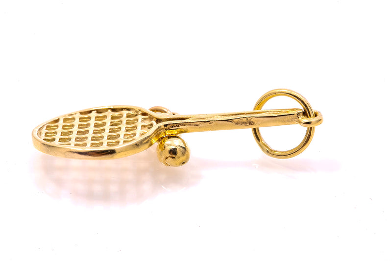 Vintage Sports Tennis Ball Racquet 14Kt 585 Yellow Gold Charm Pendant