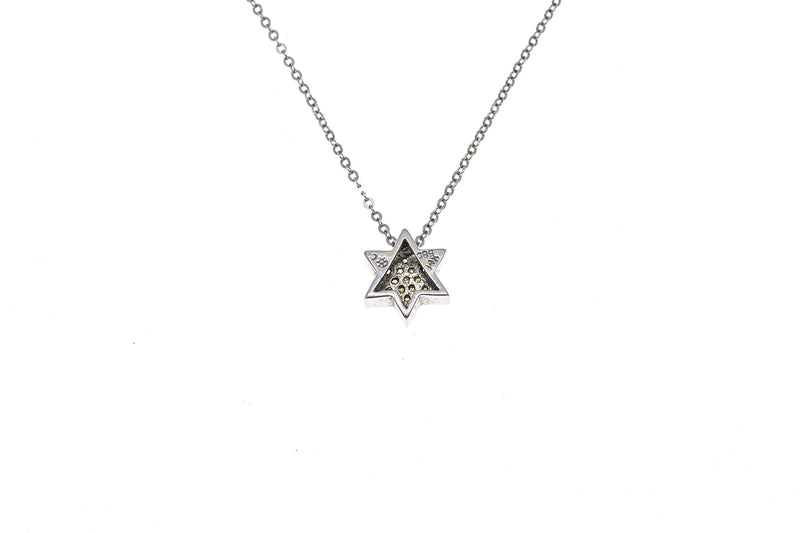 Pave Diamond Star of David Pendant 14K 585 White Gold 16.25" Necklace
