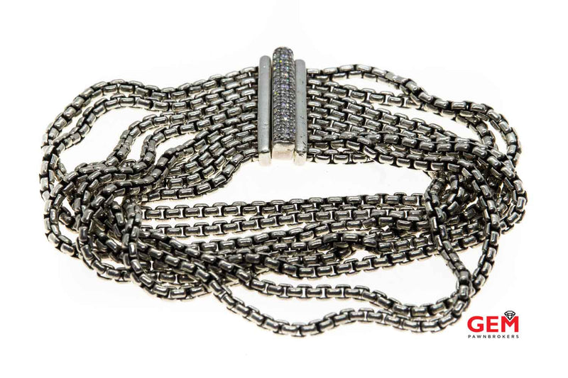 David Yurman 925 Sterling Silver Multi-Strand Diamond Lock 7" Bracelet
