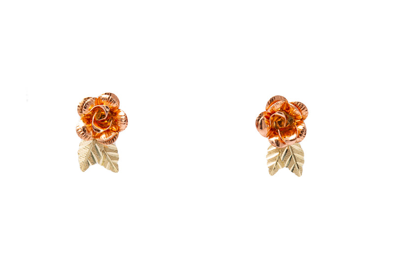 Rose & Yellow Gold Rose Flower Stud Earrings 10k 417 Gold