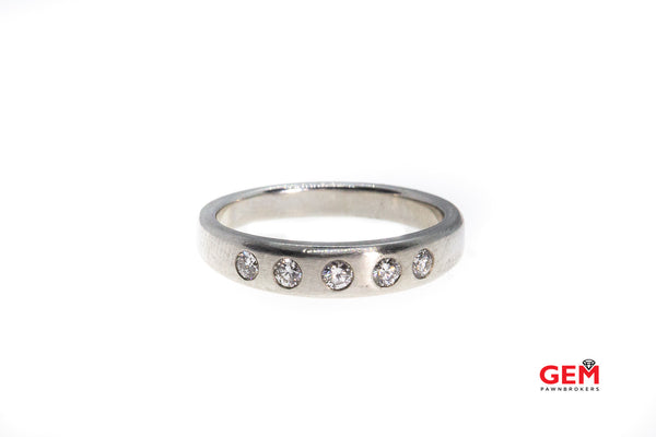 Scott Kay Brushed Five 5 Diamond Line Wedding Band Solid 950 Platinum Ring Size 9.5