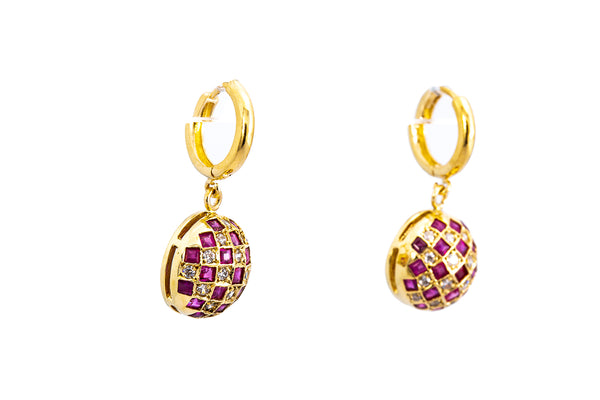 Ruby Disco Cubic Zirconia 14k 585 Yellow Gold Drop Earrings