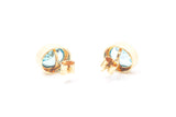 Oval Aquamarine Gemstone 18k 750 Yellow Gold Stud Bezel Earrings