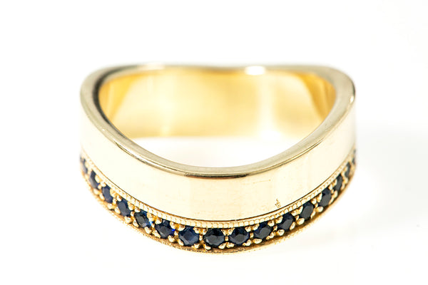 Natural Sapphire Eternity Wave Band Ring 14k 585 Yellow Gold