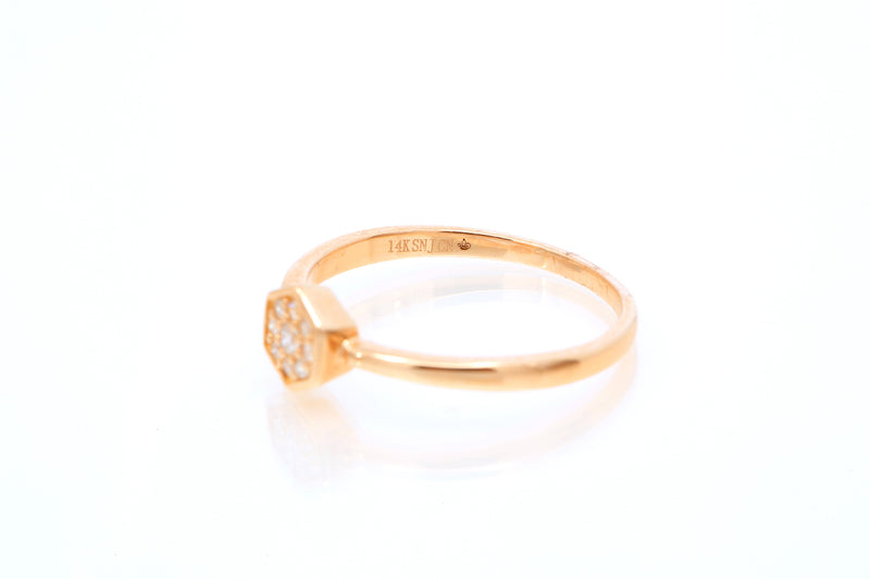 SNJ Geometric Stackable Hexagon Diamond 14k 585 Rose Gold Band Ring Size 7