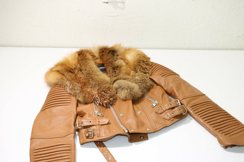 GodSpeed New York Fur Trimmed Leather Moto Jacket - Bronze - Size M