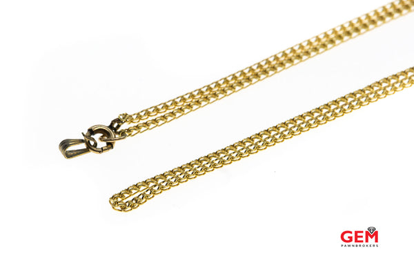 Antique Cabochon Lapis & Pink Sapphire Slider Charm 1.6mm Box Link Chain 14K 585 Yellow Gold 30.5" Necklace & Pendant