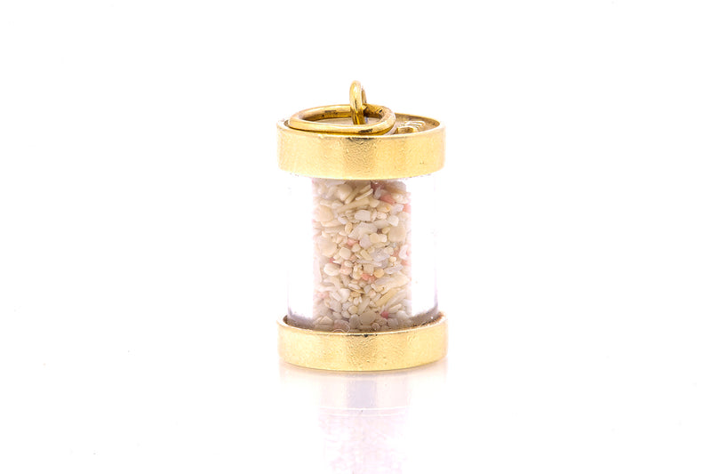 Bermuda Coral Sand Capsule Glass Bottle 14k 585 Yellow Gold Charm Pendant