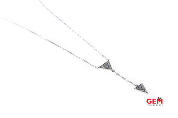 Natural Diamond Pave Arrow Head Drop 14K 585 White Gold 18.75" Necklace