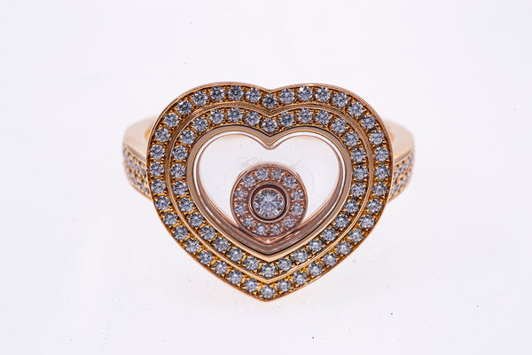 Chopard Heart Happy Diamonds Pave Cocktail 18K 750 Rose Gold Ring Size 7 1/2