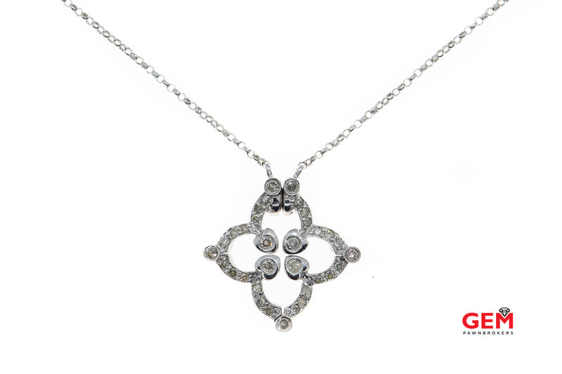 Magnetic Diamond Pave Alhambra Pendant 14K 585 White Gold 18.5" Necklace