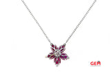 Oval Ruby Diamond Flower Petal Charm Pendant Necklace 18k 750 18" White Gold