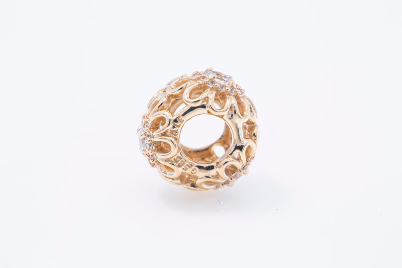 Pandora Pave Floral Brilliance Bead Charm CZ 14k G585 Yellow Gold C