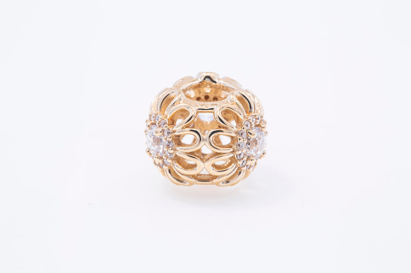 Pandora Pave Floral Brilliance Bead Charm CZ 14k G585 Yellow Gold C