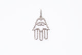 Diamond Pave Hamsa Palm Hand Amulet Charm 18K 750 White Gold Drop Pendant
