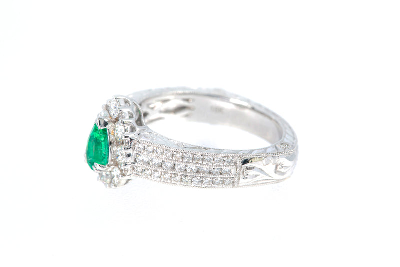 Natural Emerald Diamond Cocktail Ring 18k 750 White Gold Size 7 BDL