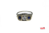 Art Deco Pierced Filigree Diamond Sapphire Three 14K White Gold Ring Size 7