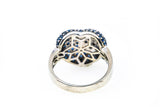 Natural Pave Sapphire Heart & Diamond Swirl 18K 750 White Gold Ring Size 9