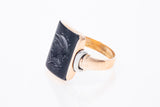 Antique Black Onyx Intaglio Soldier 14k White Yellow Gold Ring Size 10