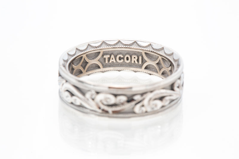 Tacori Scroll Motif 18k 750 White Gold Wedding Band Ring Size 10